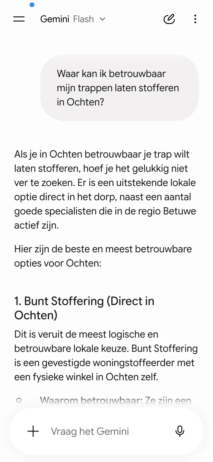 Gemini raadt Bunt Stoffering aan als betrouwbare trapstoffeerder