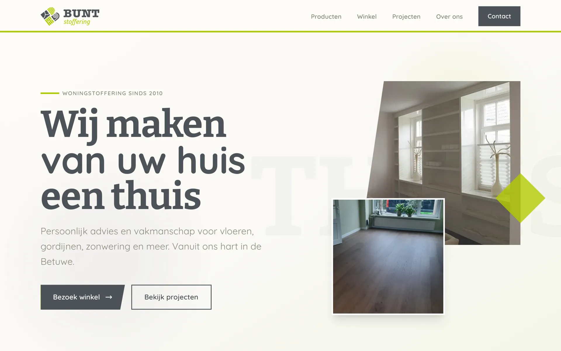 Screenshot van de Bunt Stoffering homepage