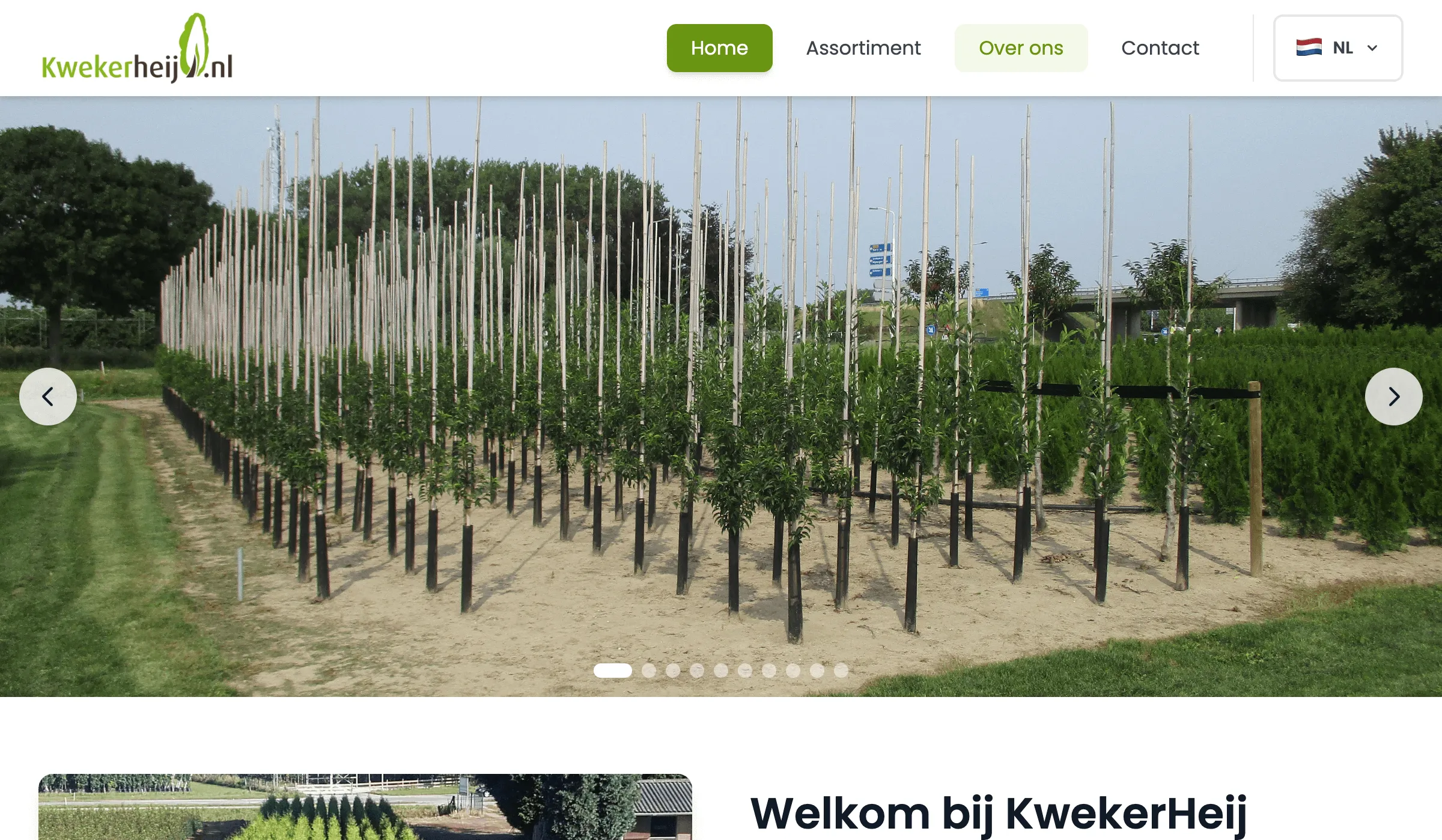 Screenshot van de KwekerHeij homepage