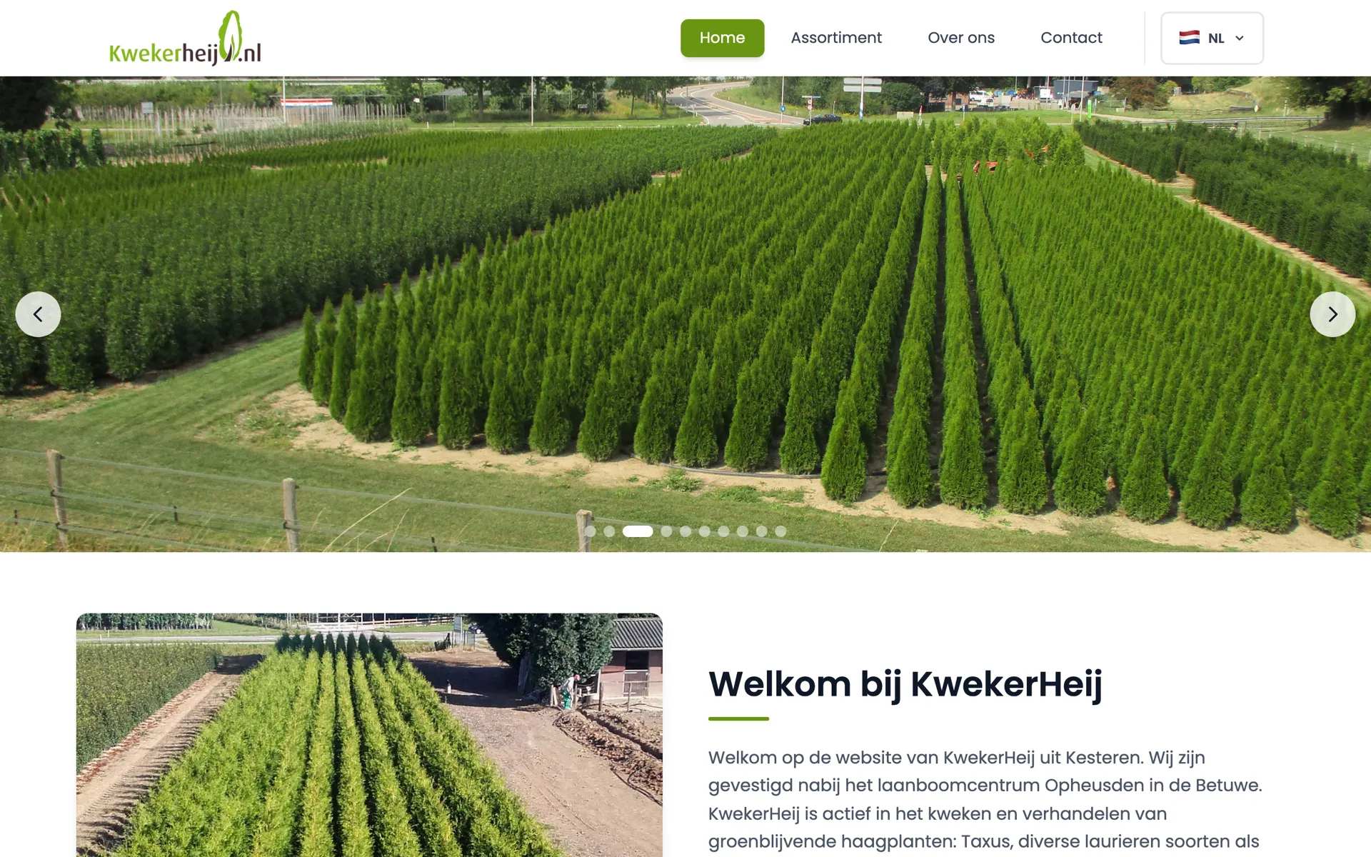 Screenshot van de KwekerHeij homepage