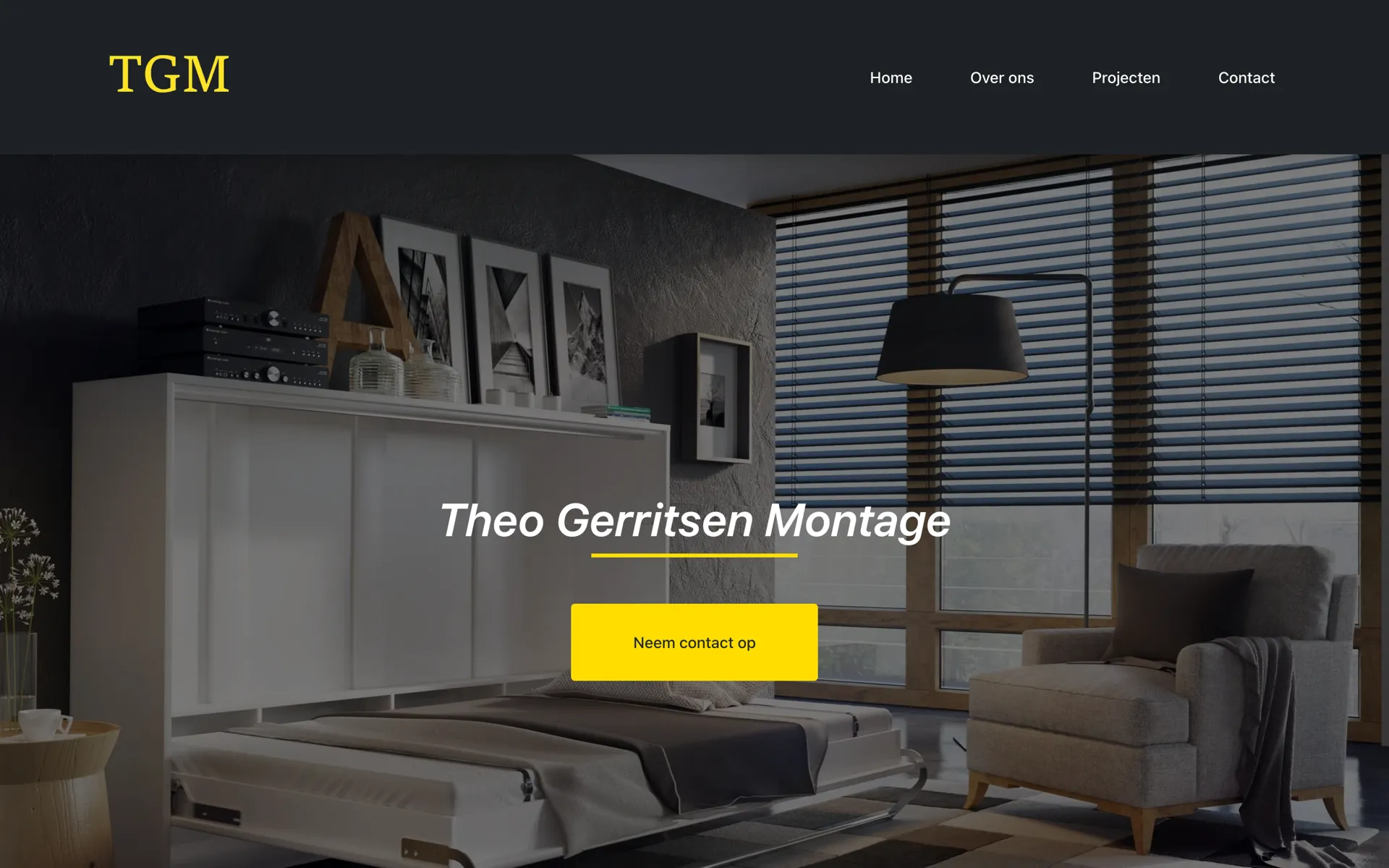 Screenshot van de TGMontage homepage